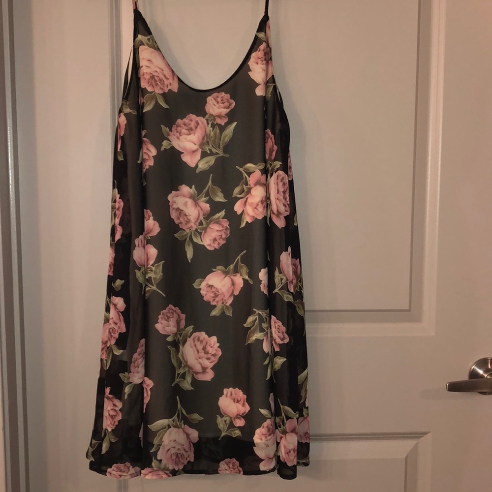 Black & Pink Floral Tank Dress
